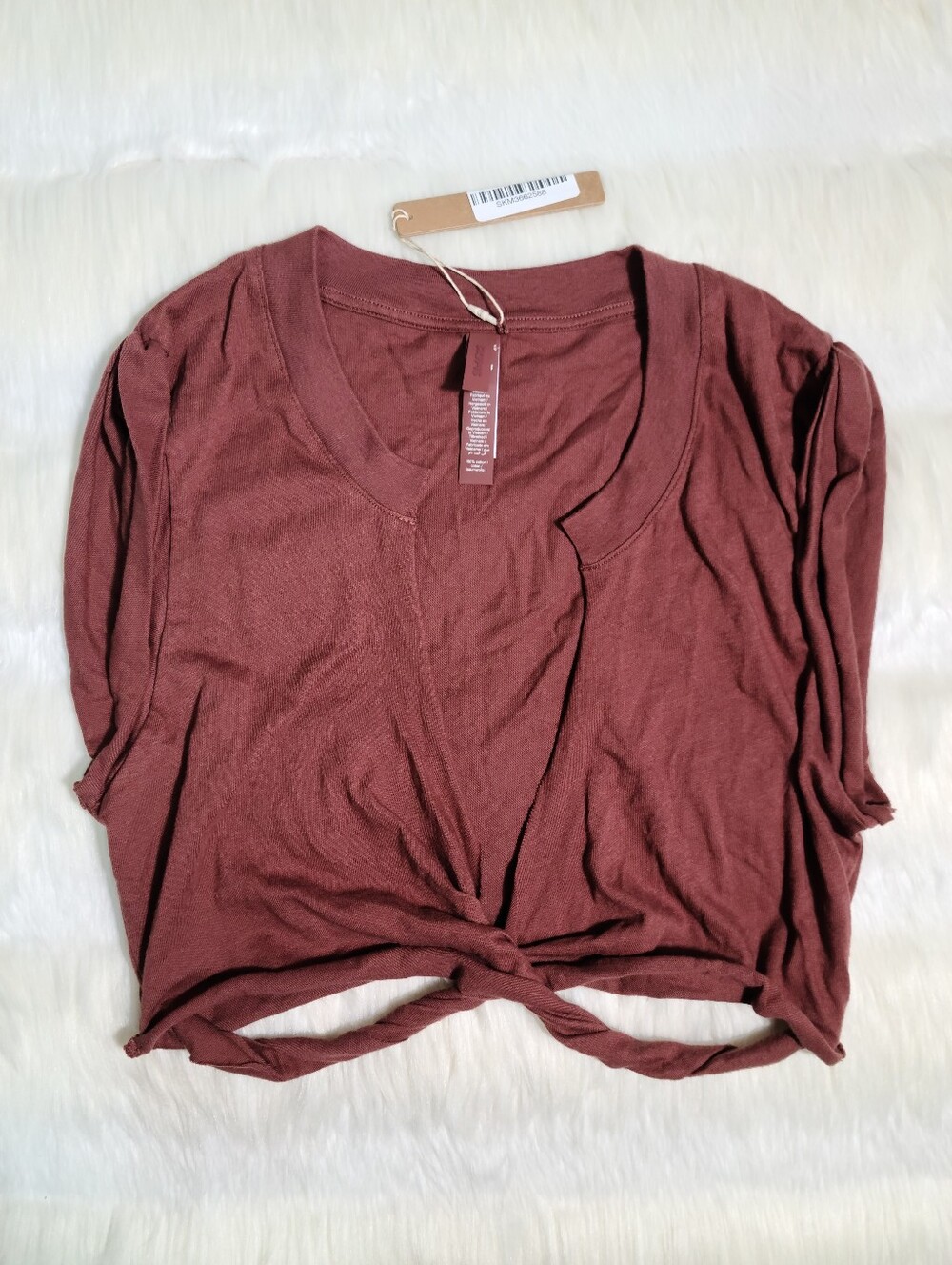 SKIMS Cotton Jersey Cover-Ups Twisted Plunge T-Shirt Red Henna Women Small NEW
